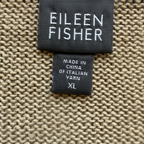 Eileen Fisher Linen Cardigan XL Dark Green 100% Linen Sweater 3/4 Sleeves Button - Picture 8 of 11